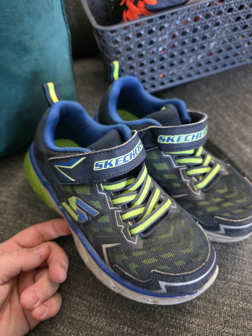 Skechers Kids Navy and Lime Green Light-Up Sneakers